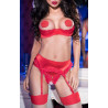 Chilirose Ensemble dentelle rouge seins nus